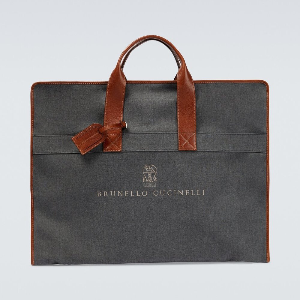 NEW $1350 Brunello Cucinelli Leather-Trimmed Logo-Print Canvas Garment Bag
